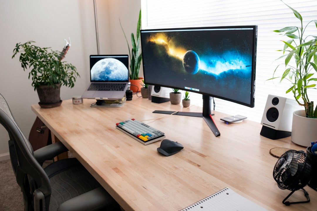 My home office desk setup for freelance web development work.
